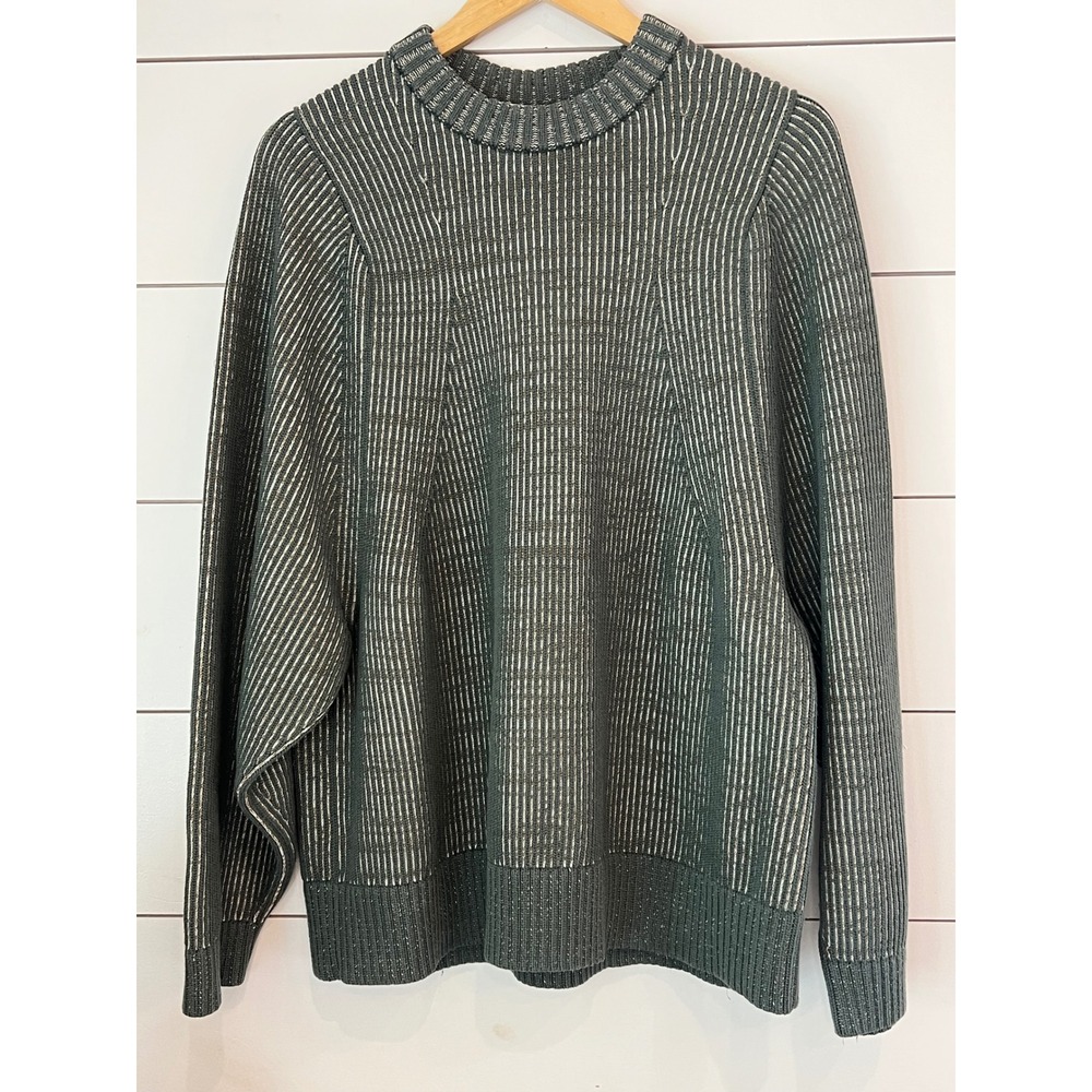 Lululemon Cotton-Blend Crewneck Sweater Dark Forest Striped Ribbed Knit chunky